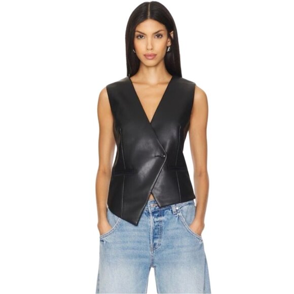 Pistola NWT Arabella Vegan Leather Assymetric Vest Slate Black Size M - Picture 1 of 10